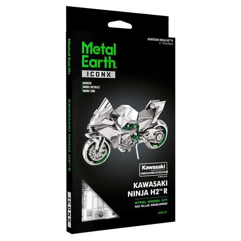 MetalEarth: ICONX - KAWASAKI NINJA 12.19x5.08x7.62cm, modello in metallo 3D con 2 fogli, in scatola 13,5x22x2cm, 14+