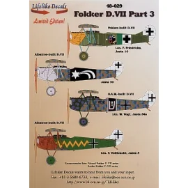 Decalcomania Fokker D.VII Pt 3 (4) Jasta 10 Lt Fritz Friedrichs yellow nose Jasta 30 Jasta 54 Lt Walter Vogt Jasta 5 Lt Friedric