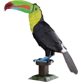  MetalEarth Animali: TUCANO 8,7x8,7x13,5cm, modello 3D in metallo con 3 foglie, su cartoncino 12x17cm, 14+