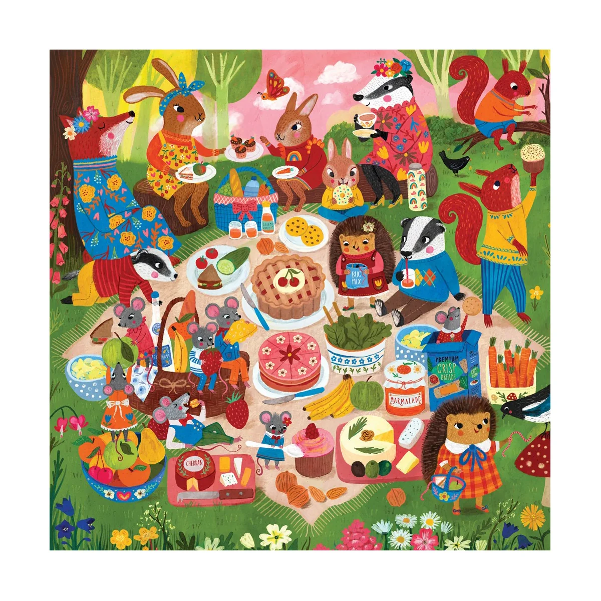 Puzzle Mudpuppy: PICNIC NELLA FORESTA 51x51cm, 500 pezzi, in una scatola 20x20x5cm, 8+