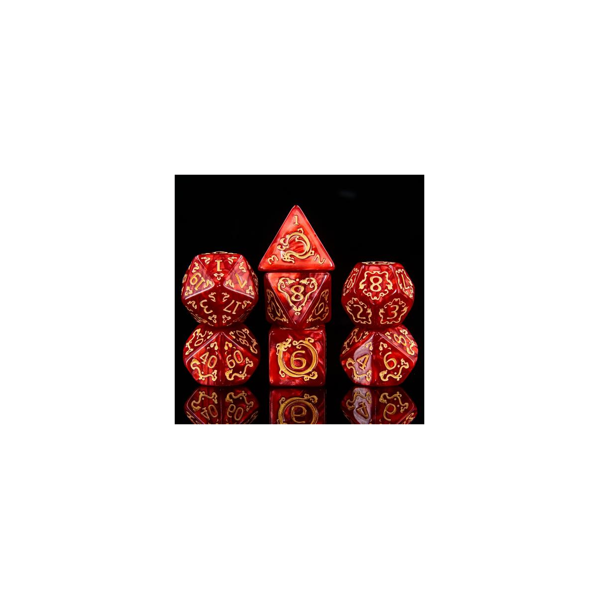 Dado Set of 7 dice in a box – Auspicious Clouds-red