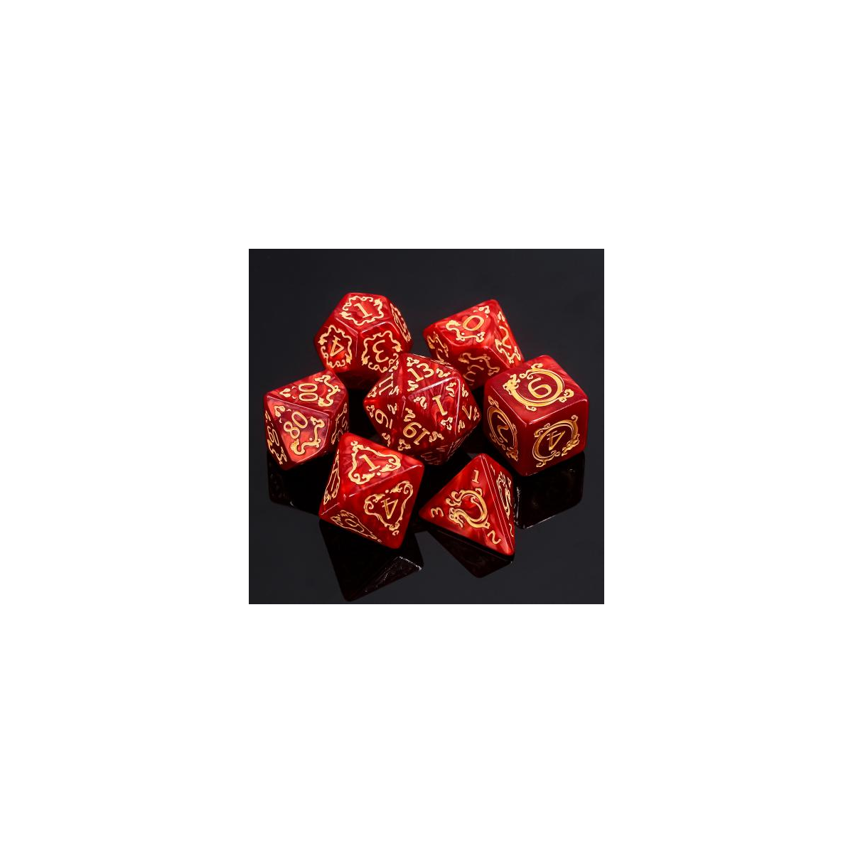Dado Set of 7 dice in a box – Auspicious Clouds-red
