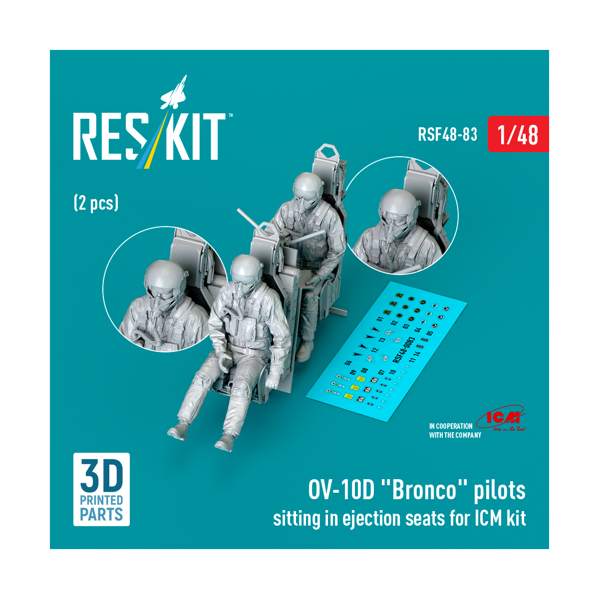 Figurini OV-10D 'Bronco' pilots sitting in ejection seats for ICM kit (2 pcs) (3D Printed)
