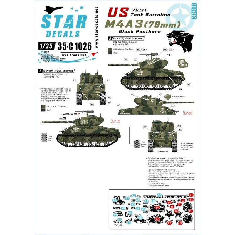 US 761a Battaglione Carri 'Black Panthers' - M4A3 (76) Sherman in NW Europa.